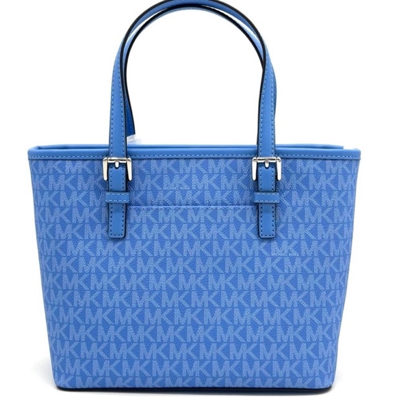 Michael Kors XS Jet Set Travel Top Zip Tote Bag Blue/Silver - Picture 3 of 11